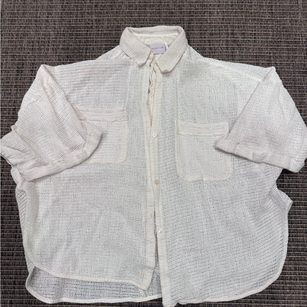 Beach Boardwalk Cream Textured Button Down Shirt